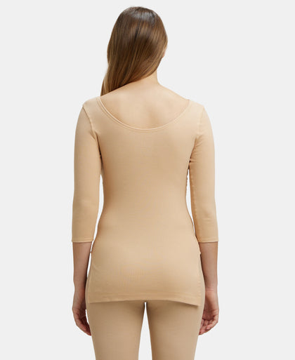 Super Combed Cotton Rich Three Quarter Sleeve Thermal Top with StayWarm Technology - Skin-3