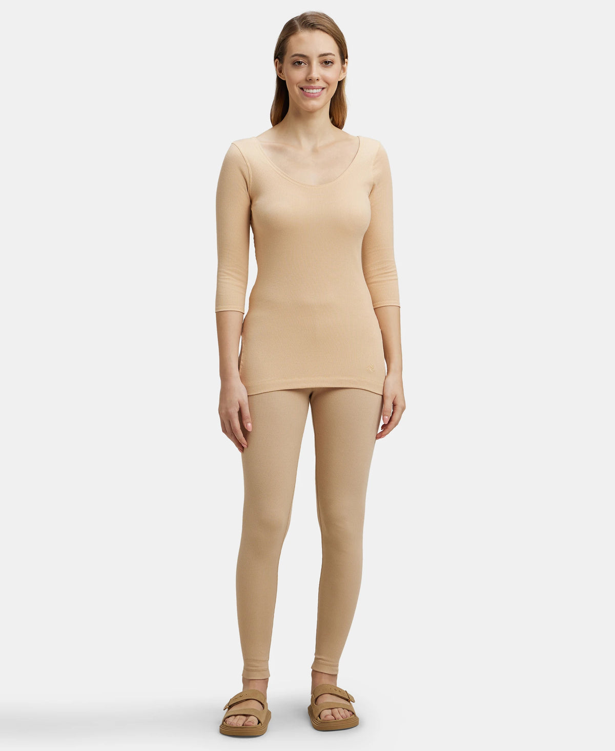 Super Combed Cotton Rich Three Quarter Sleeve Thermal Top with StayWarm Technology - Skin-4
