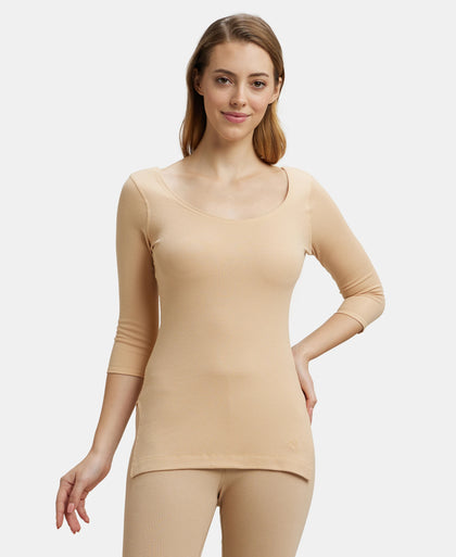 Super Combed Cotton Rich Three Quarter Sleeve Thermal Top with StayWarm Technology - Skin-5