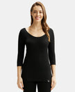 Soft Touch Microfiber Elastane Three Quarter Sleeve Thermal Top with StayWarm Technology - Black-1