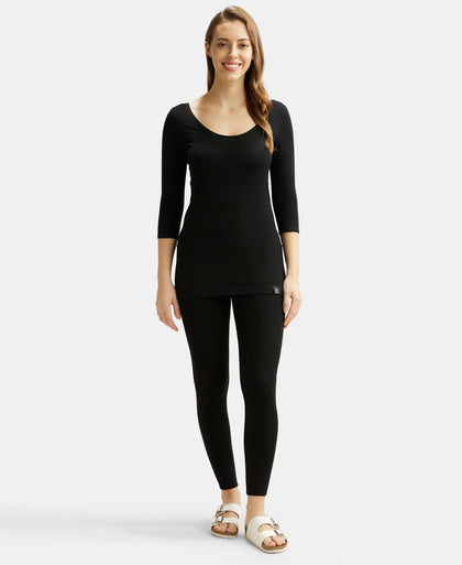 Soft Touch Microfiber Elastane Three Quarter Sleeve Thermal Top with StayWarm Technology - Black-4