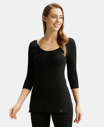 Soft Touch Microfiber Elastane Three Quarter Sleeve Thermal Top with StayWarm Technology - Black-5