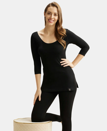 Soft Touch Microfiber Elastane Three Quarter Sleeve Thermal Top with StayWarm Technology - Black-6