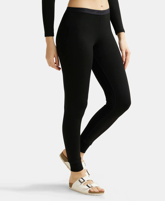 Soft Touch Microfiber Elastane Stretch Leggings with StayWarm Technology - Black-2