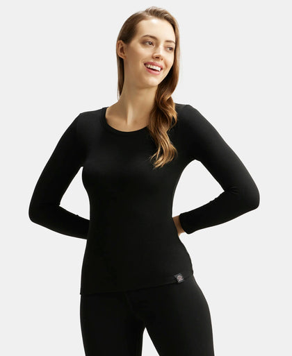 Soft Touch Microfiber Elastane Stretch Fleece Fabric Full Sleeve Thermal Top with StayWarm Technology - Black-5
