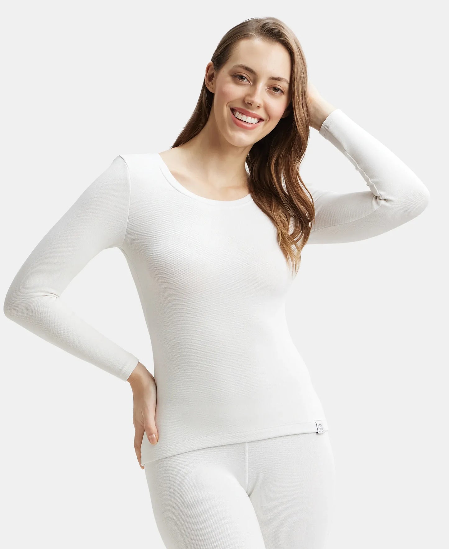 Soft Touch Microfiber Elastane Stretch Fleece Fabric Full Sleeve Thermal Top with StayWarm Technology - Light Bright White-5