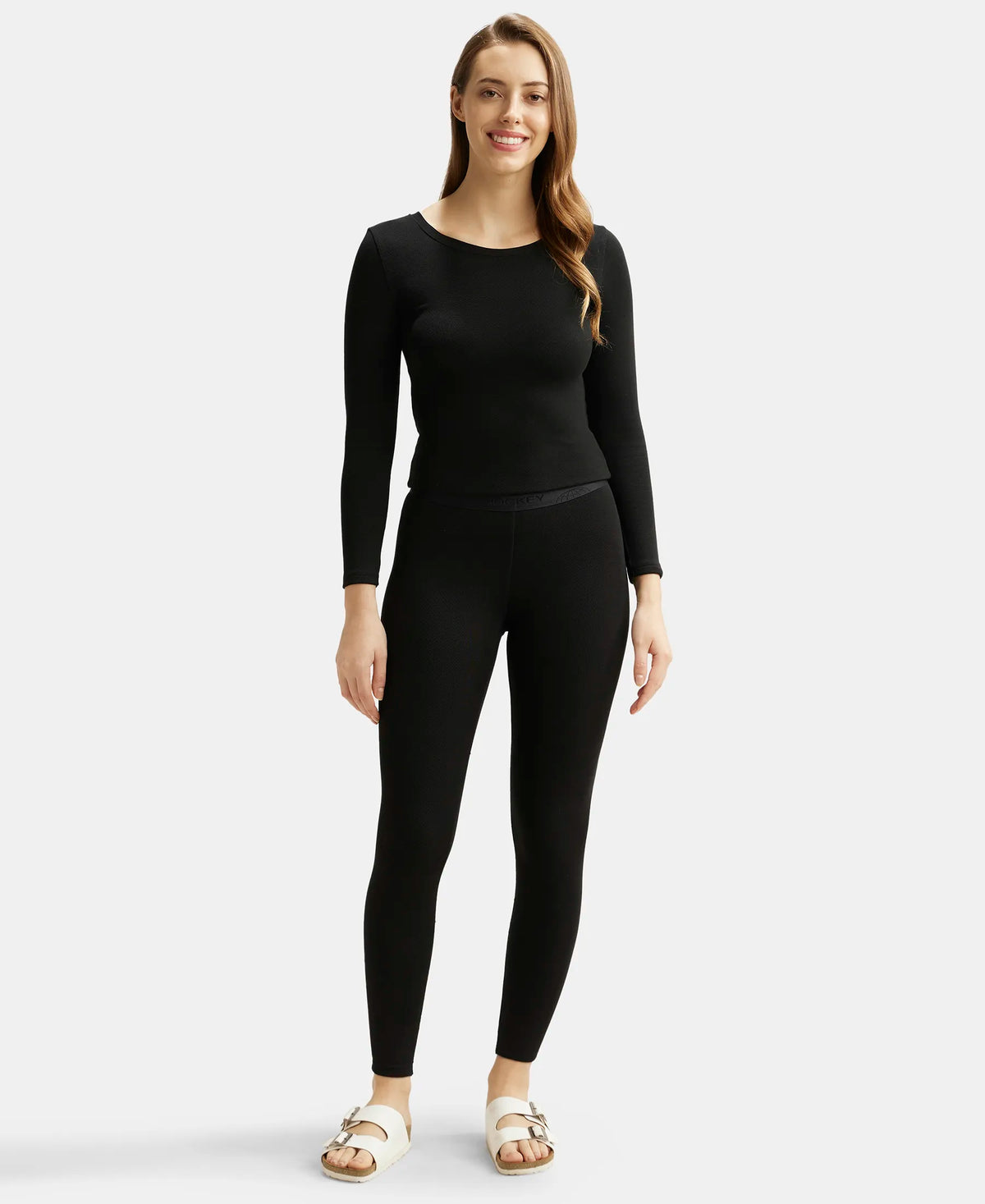 Soft Touch Microfiber Elastane Stretch Fleece Fabric Thermal Leggings with StayWarm Technology - Black-4