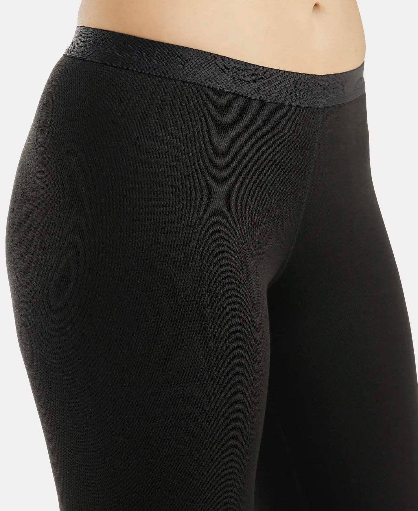 Soft Touch Microfiber Elastane Stretch Fleece Fabric Thermal Leggings with StayWarm Technology - Black-7
