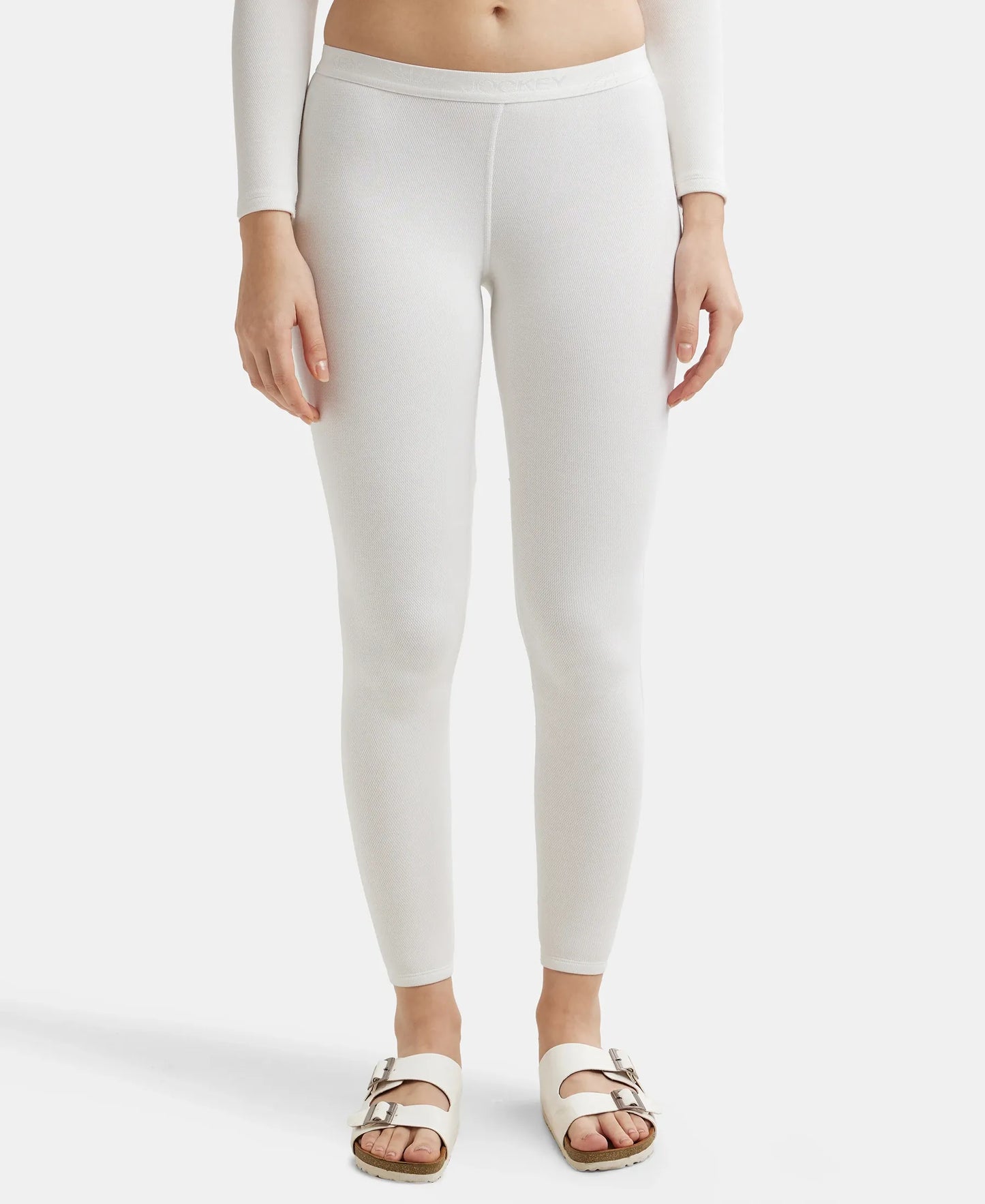 Soft Touch Microfiber Elastane Stretch Fleece Fabric Thermal Leggings with StayWarm Technology - Light Bright White-1