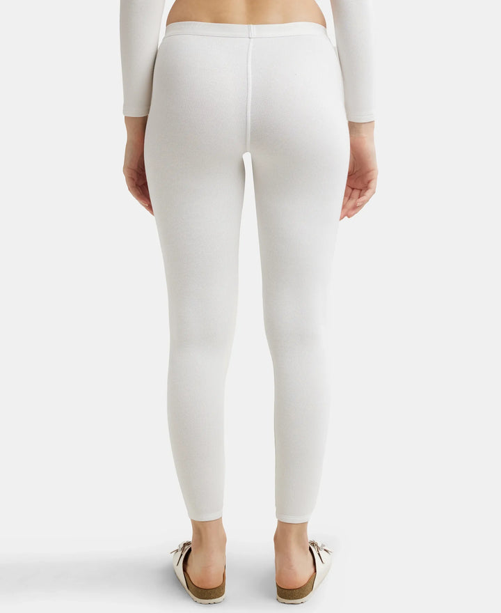 Soft Touch Microfiber Elastane Stretch Fleece Fabric Thermal Leggings with StayWarm Technology - Light Bright White-3