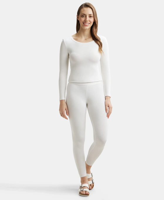 Soft Touch Microfiber Elastane Stretch Fleece Fabric Thermal Leggings with StayWarm Technology - Light Bright White-4