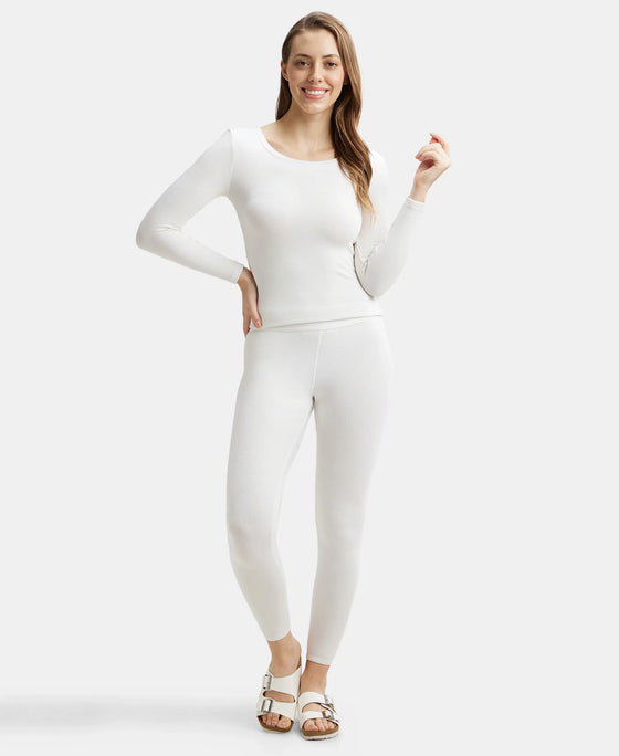 Soft Touch Microfiber Elastane Stretch Fleece Fabric Thermal Leggings with StayWarm Technology - Light Bright White-6