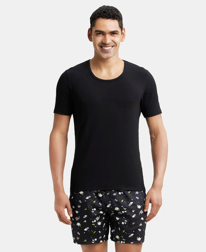 Soft Touch Microfiber Elastane Half Sleeve Thermal Undershirt with StayWarm Technology - Black-1