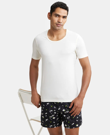 Soft Touch Microfiber Elastane Half Sleeve Thermal Undershirt with StayWarm Technology - Winter White-5