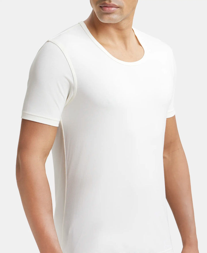 Soft Touch Microfiber Elastane Half Sleeve Thermal Undershirt with StayWarm Technology - Winter White-6