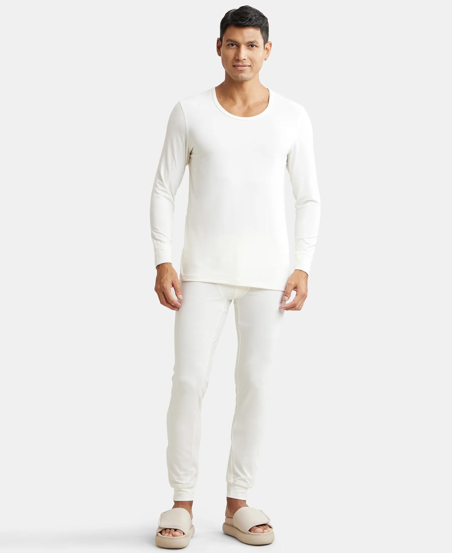 Soft Touch Microfiber Elastane Stretch Thermal Long Johns with StayWarm Technology - White-4
