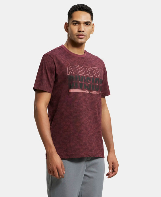 Super Combed Cotton Rich Round Neck Half Sleeve T-Shirt - Burgundy Print-2