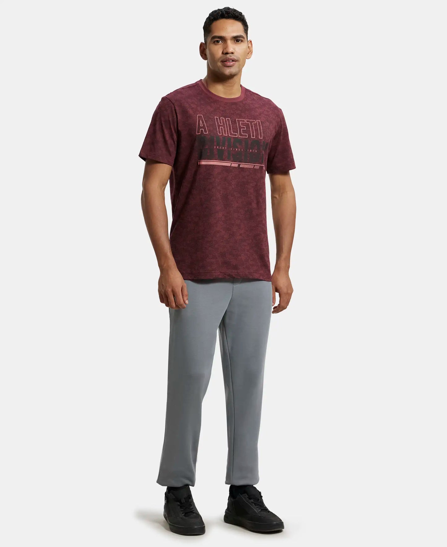 Super Combed Cotton Rich Round Neck Half Sleeve T-Shirt - Burgundy Print-4