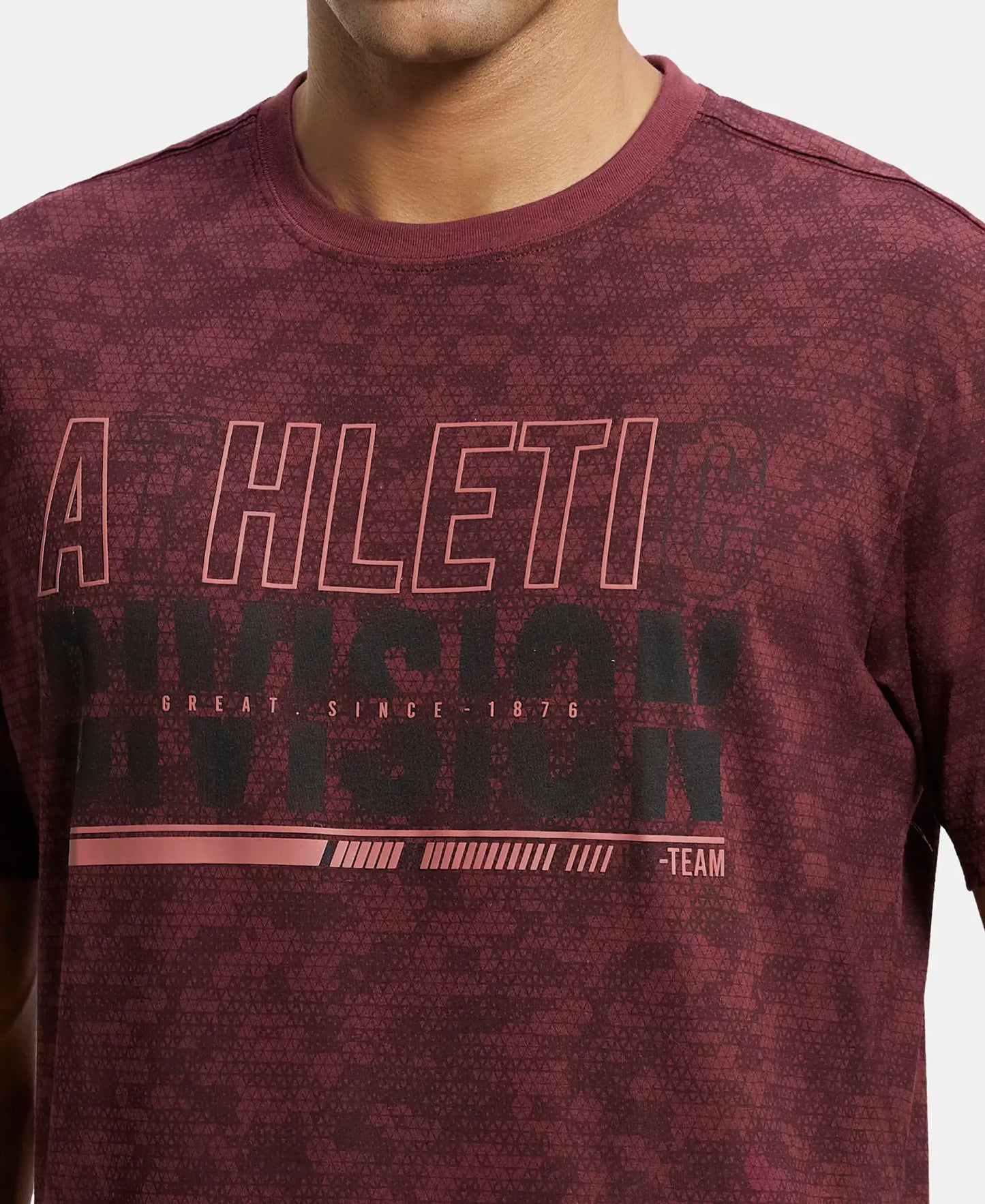 Super Combed Cotton Rich Round Neck Half Sleeve T-Shirt - Burgundy Print-6