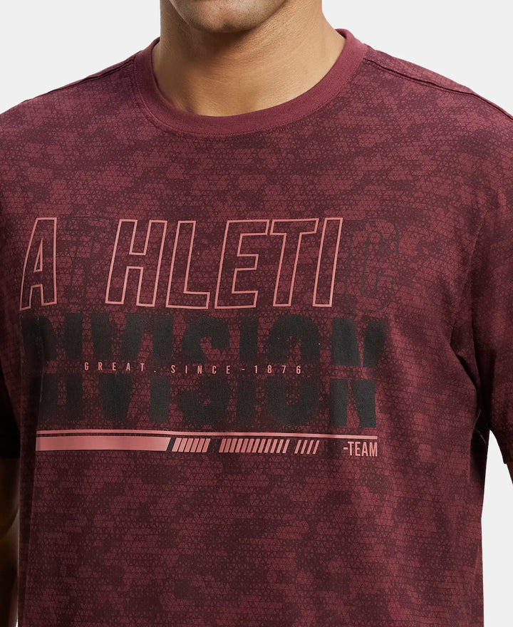 Super Combed Cotton Rich Round Neck Half Sleeve T-Shirt - Burgundy Print-6