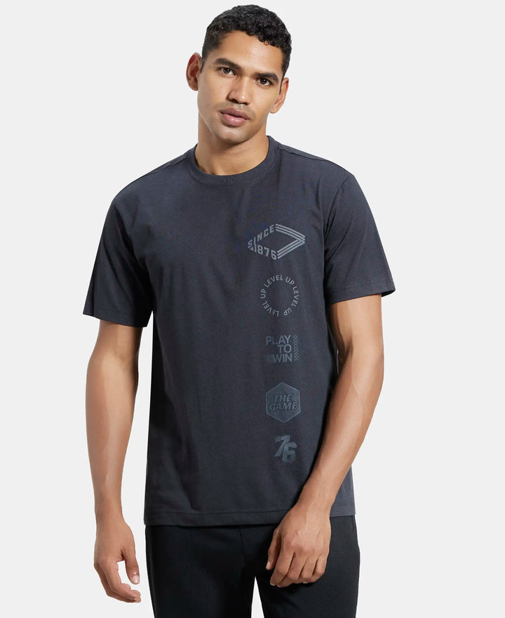 Super Combed Cotton Rich Round Neck Half Sleeve T-Shirt - Graphite Print-1