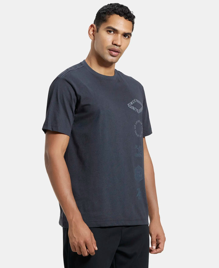 Super Combed Cotton Rich Round Neck Half Sleeve T-Shirt - Graphite Print-2