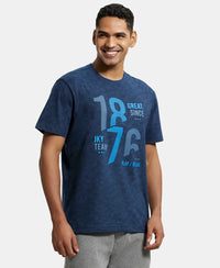Super Combed Cotton Rich Round Neck Half Sleeve T-Shirt - Insigna Blue Print-2