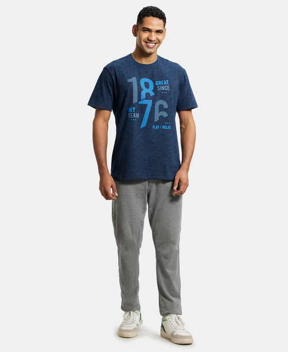Super Combed Cotton Rich Round Neck Half Sleeve T-Shirt - Insigna Blue Print-4