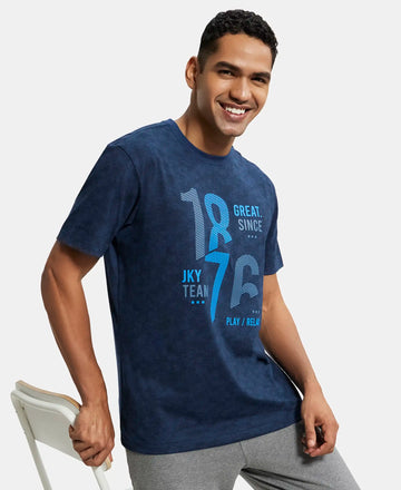 Super Combed Cotton Rich Round Neck Half Sleeve T-Shirt - Insigna Blue Print-5