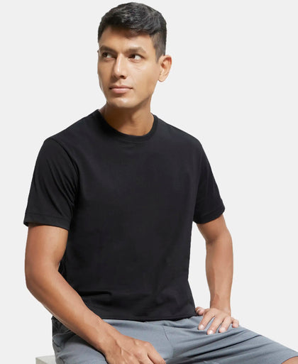 Super Combed Cotton Rich Round Neck Half Sleeve T-Shirt - Black-5