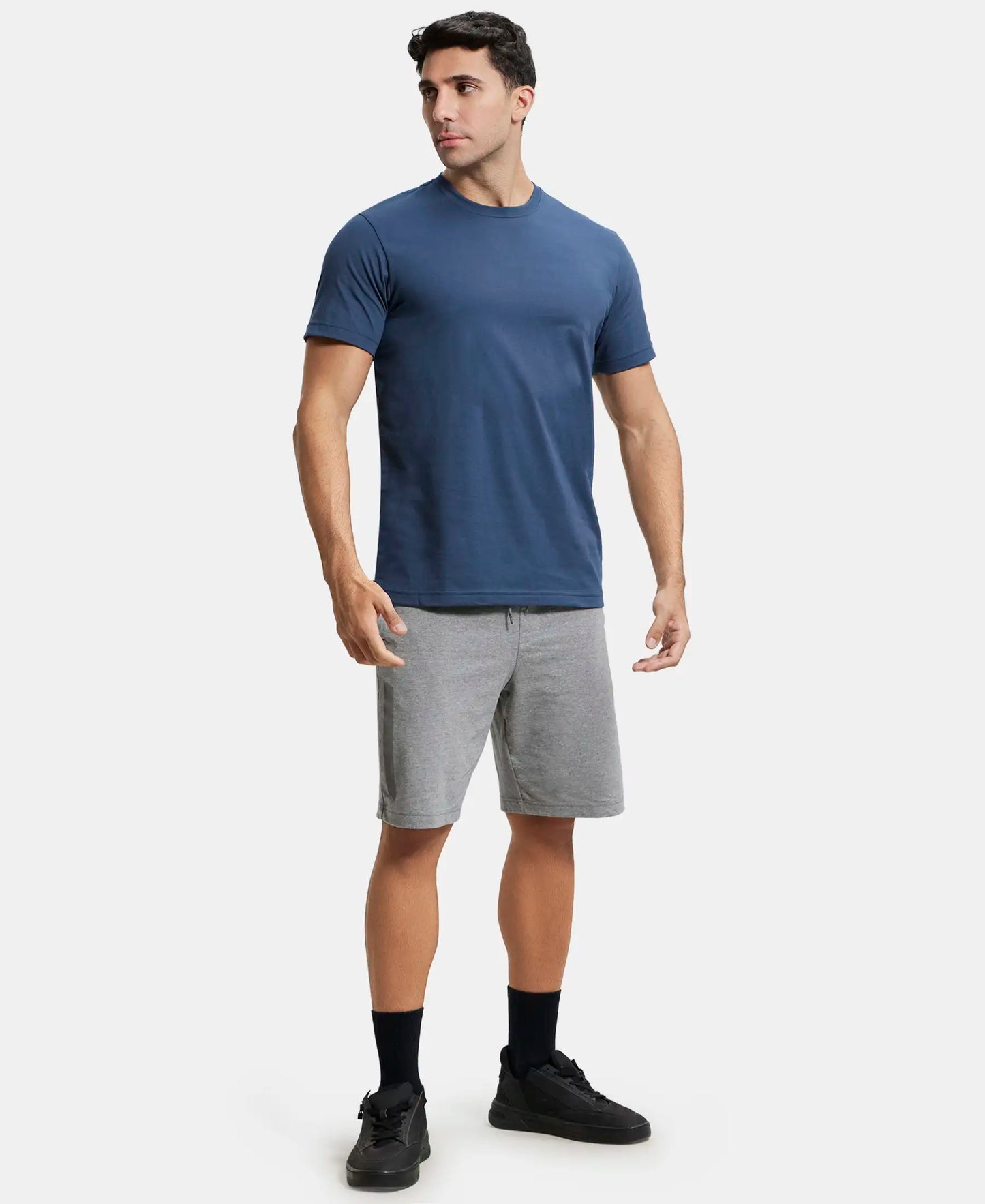 Super Combed Cotton Rich Round Neck Half Sleeve T-Shirt - Mid Night Navy-4