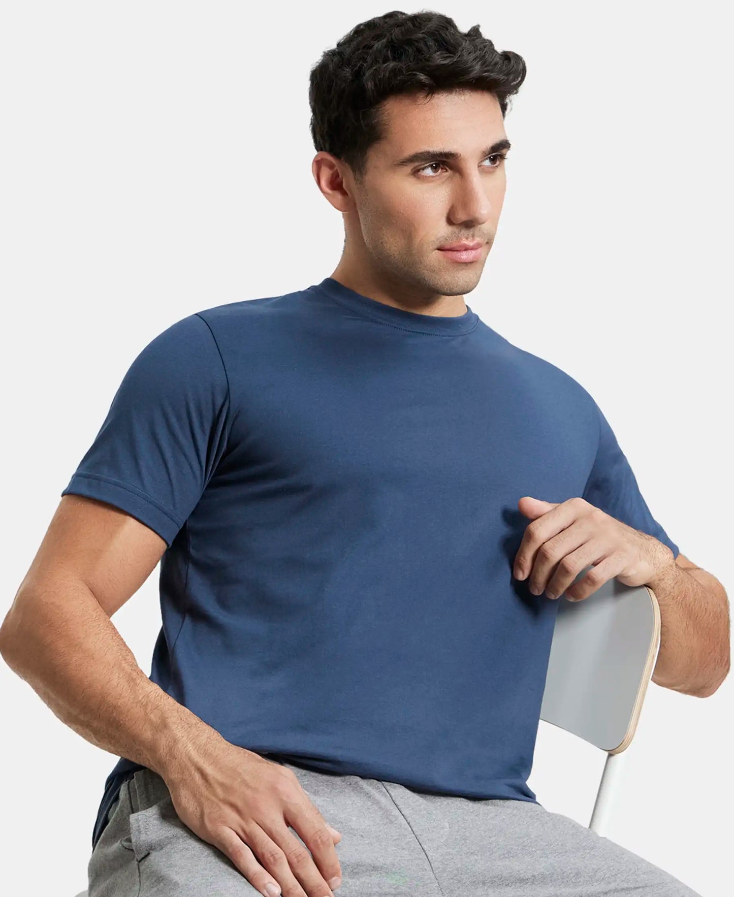 Super Combed Cotton Rich Round Neck Half Sleeve T-Shirt - Mid Night Navy-5