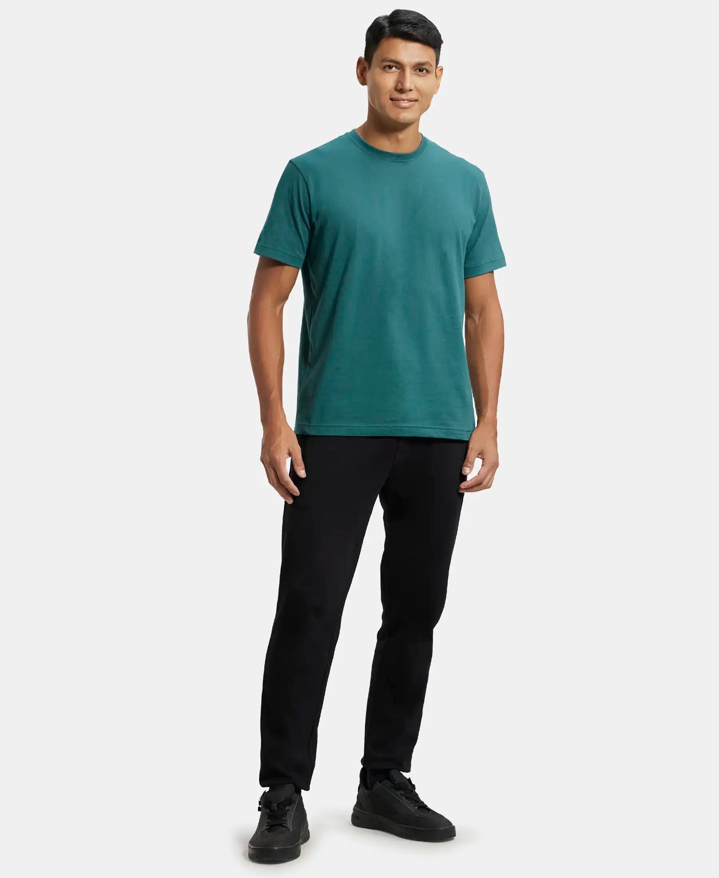 Super Combed Cotton Rich Round Neck Half Sleeve T-Shirt - Pacific Green-4