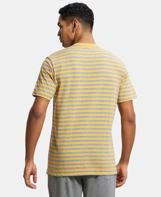 Super Combed Cotton Rich Striped Round Neck Half Sleeve T-Shirt - Burnt Gold & Grey-3