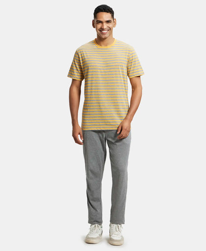 Super Combed Cotton Rich Striped Round Neck Half Sleeve T-Shirt - Burnt Gold & Grey-4