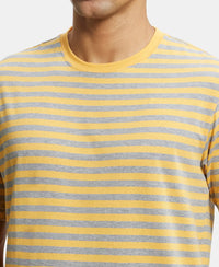 Super Combed Cotton Rich Striped Round Neck Half Sleeve T-Shirt - Burnt Gold & Grey-6