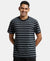 Super Combed Cotton Rich Striped Round Neck Half Sleeve T-Shirt - Black & Charcoal Melange-1