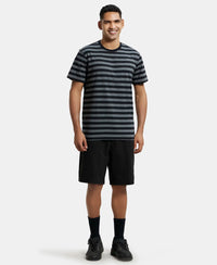 Super Combed Cotton Rich Striped Round Neck Half Sleeve T-Shirt - Black & Charcoal Melange-4