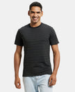 Super Combed Cotton Rich Striped Round Neck Half Sleeve T-Shirt - Black & Deep Olive-1