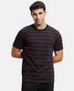 Super Combed Cotton Rich Striped Round Neck Half Sleeve T-Shirt - Black & Graphite-1
