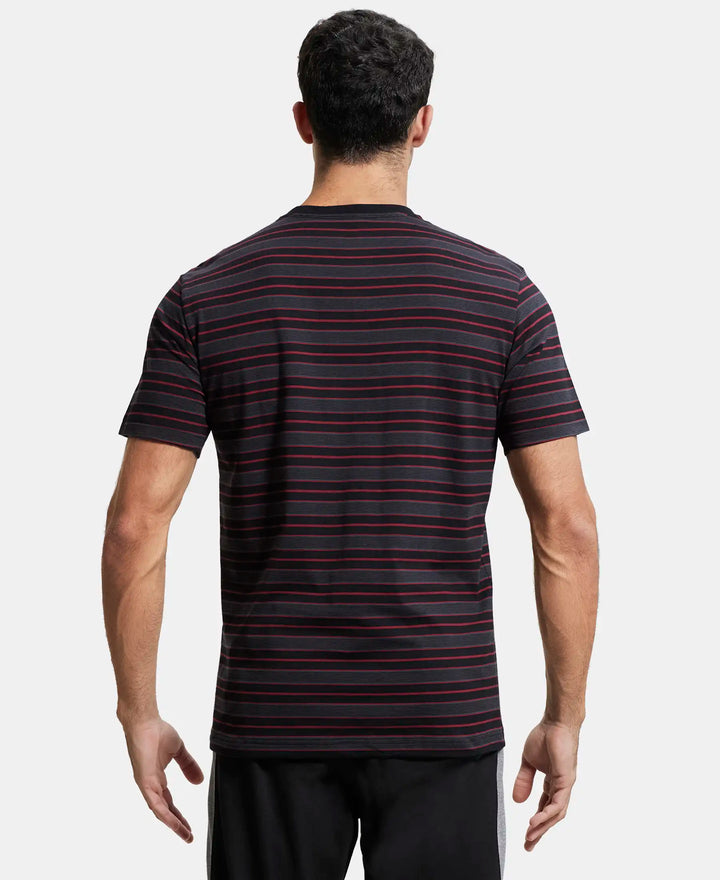 Super Combed Cotton Rich Striped Round Neck Half Sleeve T-Shirt - Black & Graphite-3