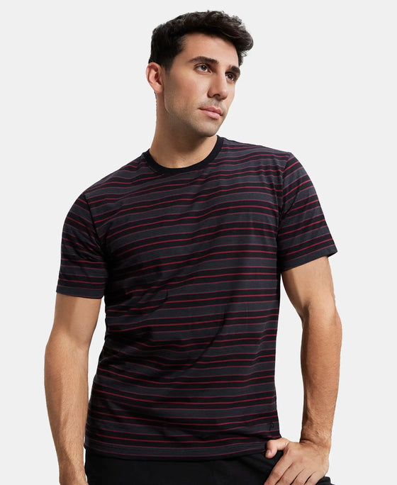 Super Combed Cotton Rich Striped Round Neck Half Sleeve T-Shirt - Black & Graphite-5