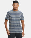 Super Combed Cotton Rich Striped Round Neck Half Sleeve T-Shirt - Mid Grey & Insignia Blue-1