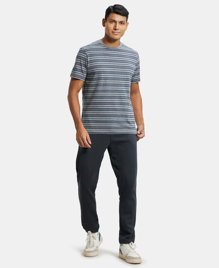 Super Combed Cotton Rich Striped Round Neck Half Sleeve T-Shirt - Mid Grey & Insignia Blue-4