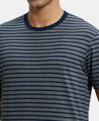 Super Combed Cotton Rich Striped Round Neck Half Sleeve T-Shirt - Navy & Charcoal Melange-6