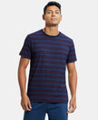 Super Combed Cotton Rich Striped Round Neck Half Sleeve T-Shirt - Navy & Insignia Blue-1