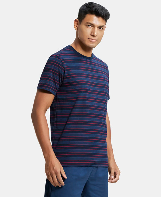 Super Combed Cotton Rich Striped Round Neck Half Sleeve T-Shirt - Navy & Insignia Blue-2