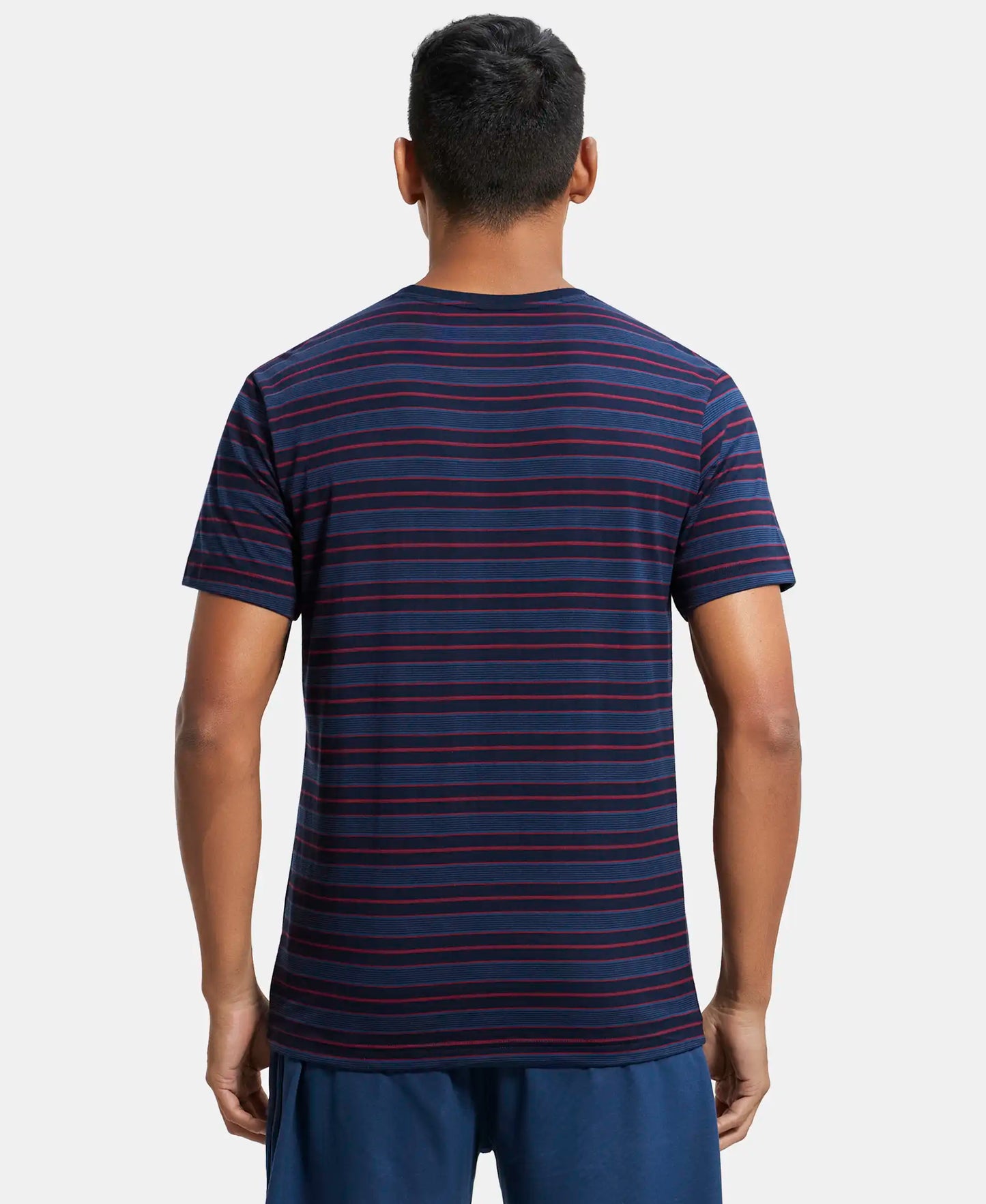 Super Combed Cotton Rich Striped Round Neck Half Sleeve T-Shirt - Navy & Insignia Blue-3