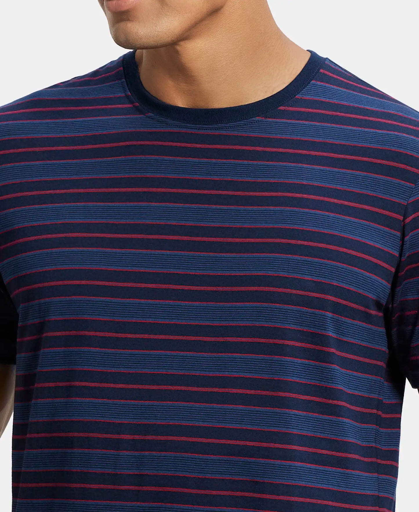 Super Combed Cotton Rich Striped Round Neck Half Sleeve T-Shirt - Navy & Insignia Blue-6