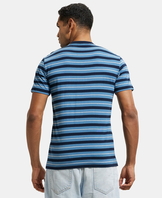 Super Combed Cotton Rich Striped Round Neck Half Sleeve T-Shirt - Navy & Steller-3